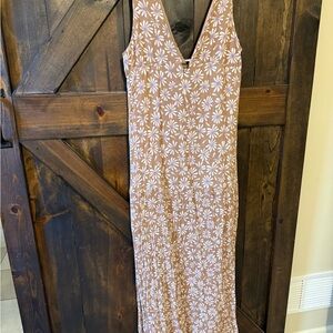 Love Tree Floral Maxi Dress - Tan and White